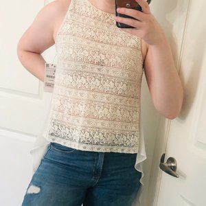 NWT Zara White Crochet, Sheer-Back Open Tank